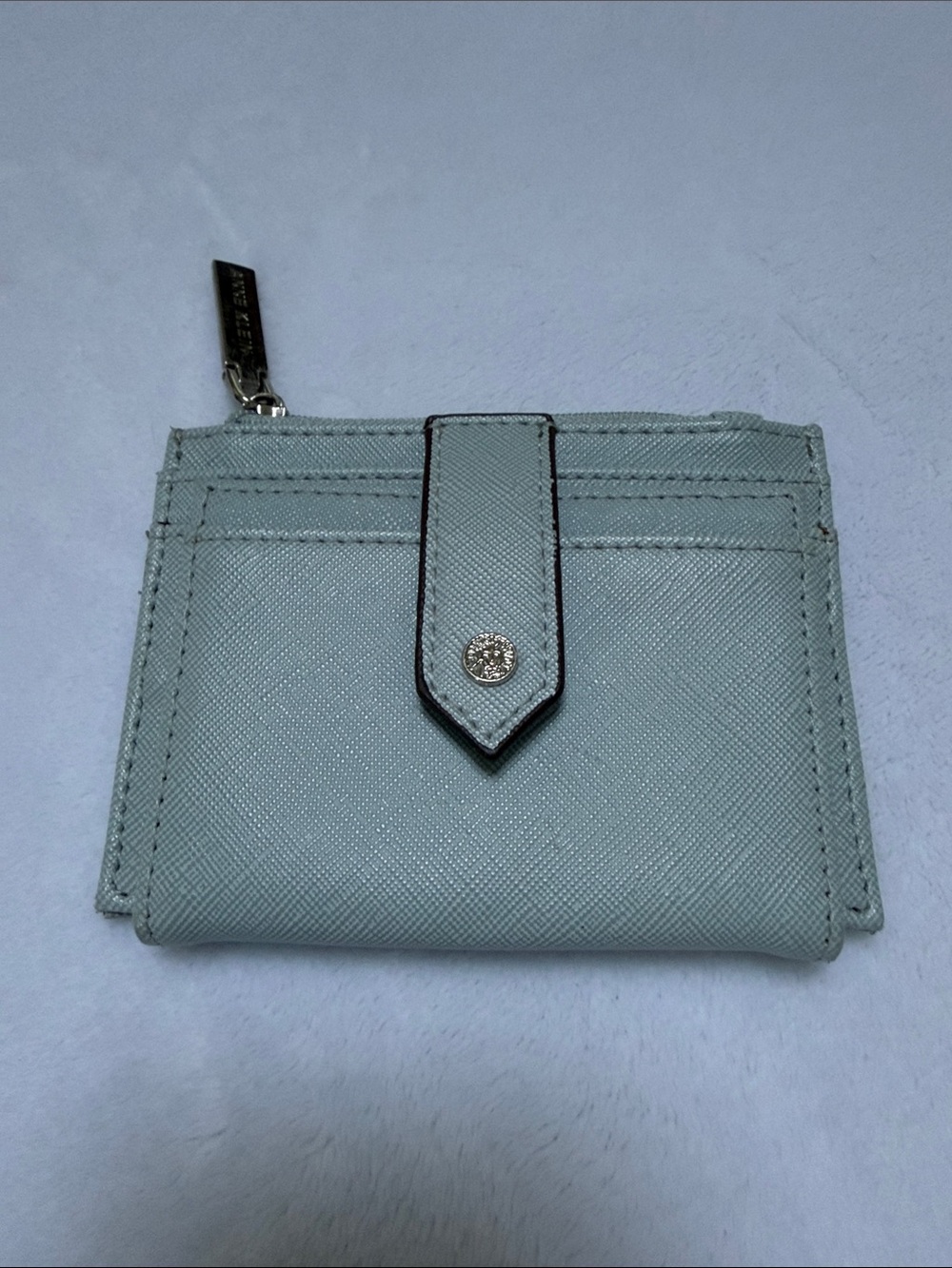 Anne Klein Pale Blue Compact Wallet with Silver Hardware
